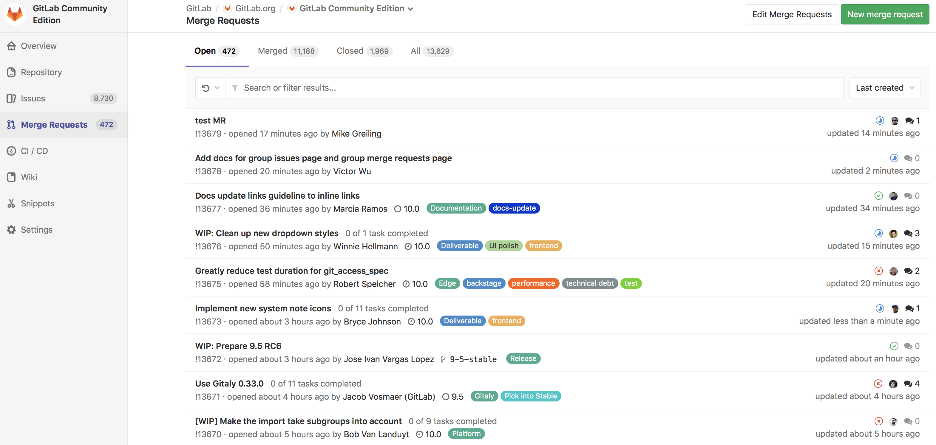 Reviewing and managing merge requests · Merge requests · Project · User